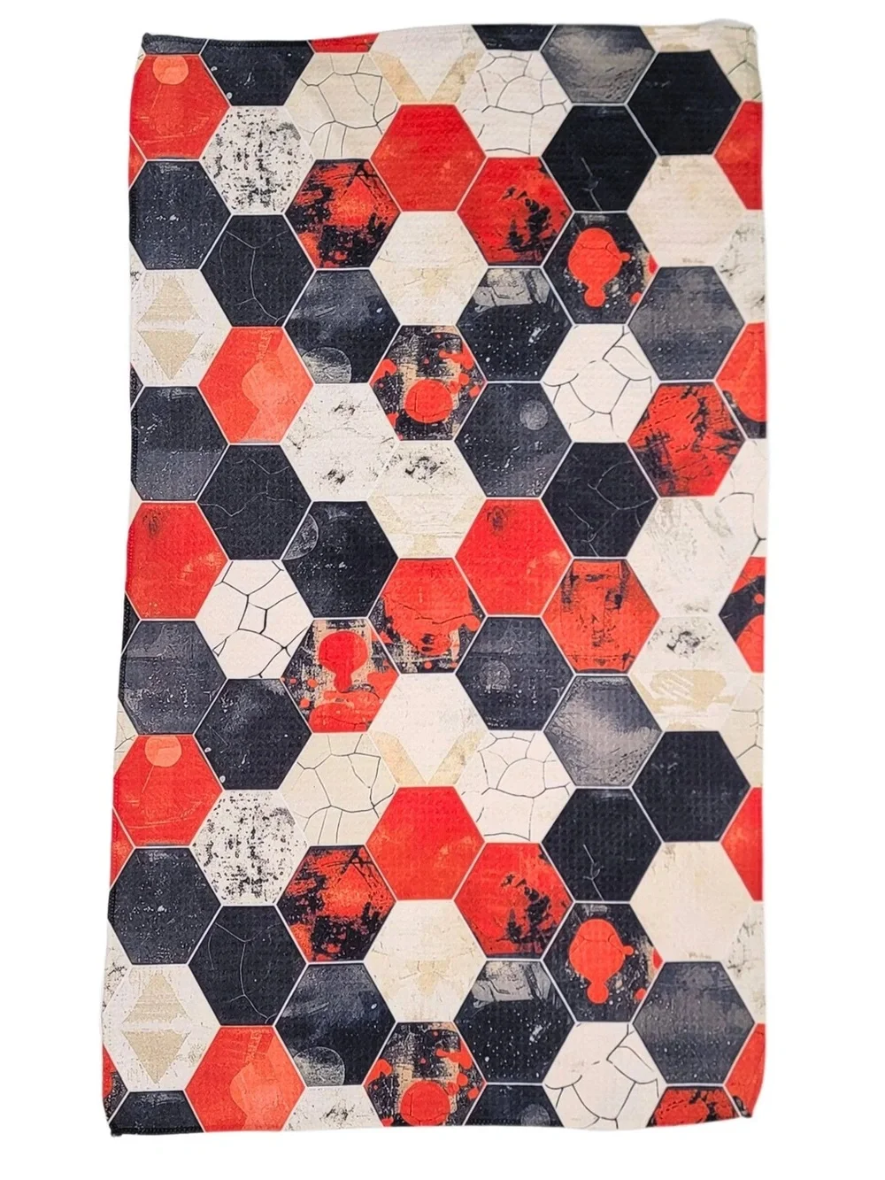 Hexagon Print Kitchen Towel in Red, Black & Cream